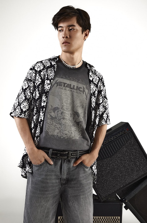 T-shirt bawełniany męski z nadrukiem Metallica kolor szary