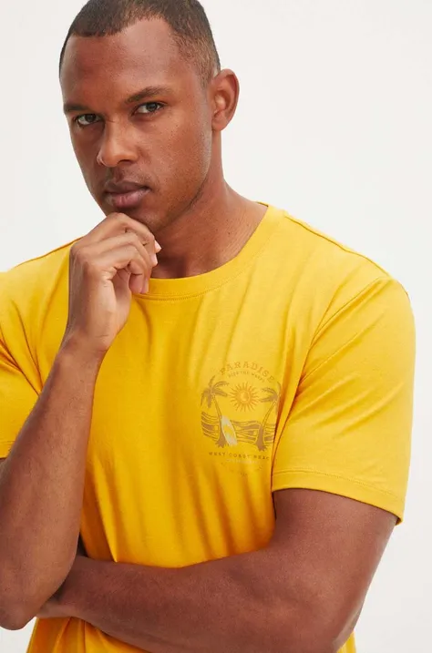 Medicine t-shirt sárga, férfi, nyomott mintás