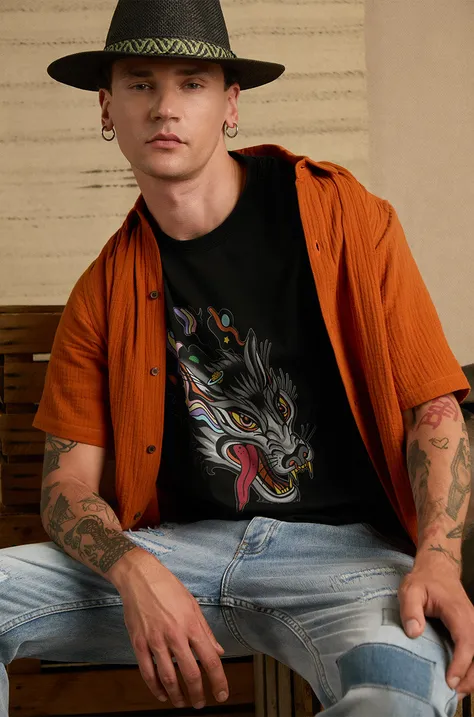 Bavlněné tričko pánské s potiskem Tattoo Art černá barva
