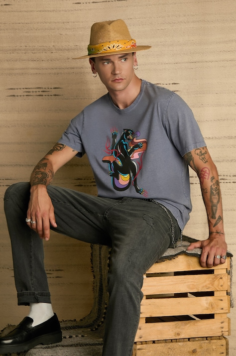 T-shirt bawełniany męski z nadrukiem Tattoo Art by Oliwia Zaciera - Spirit Voyager kolor fioletowy