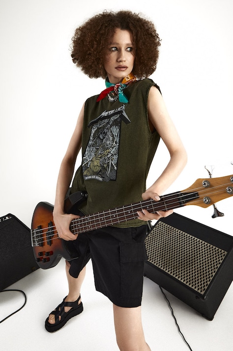 Medicine top din bumbac femei, culoarea verde