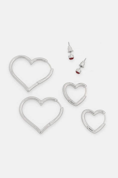 Kolczyki damskie w kształcie serc (3-pack) kolor srebrny