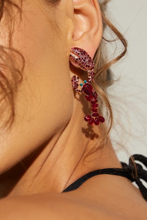 Kolczyki damskie z ozdobnymi kryształkami kolor czerwony