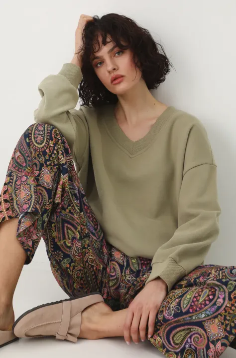 Mikina Medicine dámská, zelená barva, s kapucí, hladká