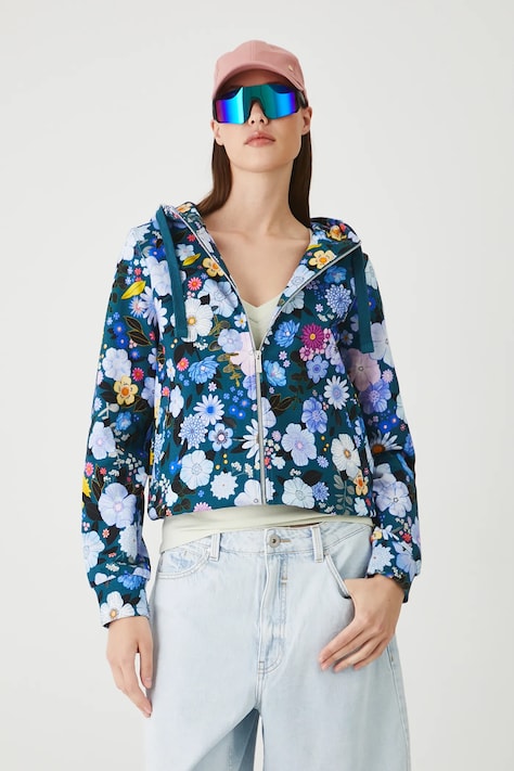 Medicine pamut melegítőfelső türkiz, mintás, kapucnis