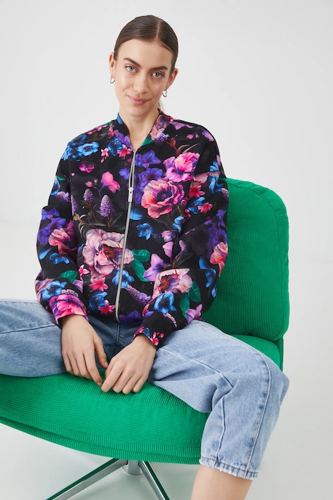Mikina dámská oversized, s květinovým vzorem černá barva
