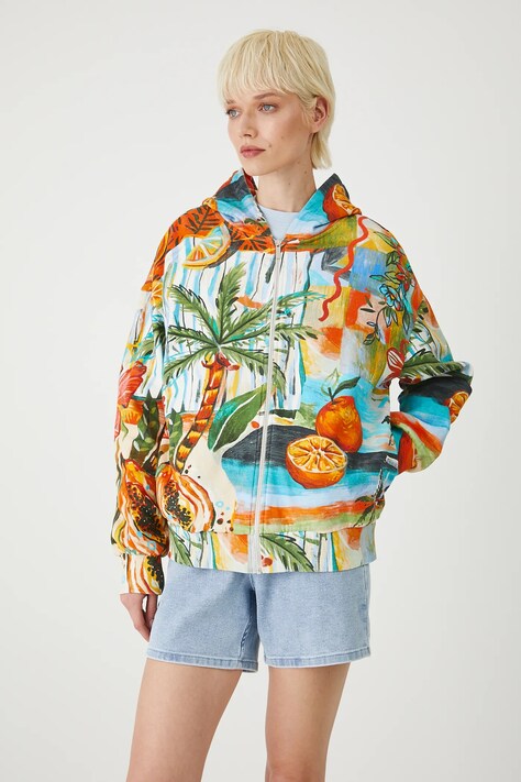 Bluza bawełniana damska z kapturem wzorzysta kolor multicolor RS25.BLDB03