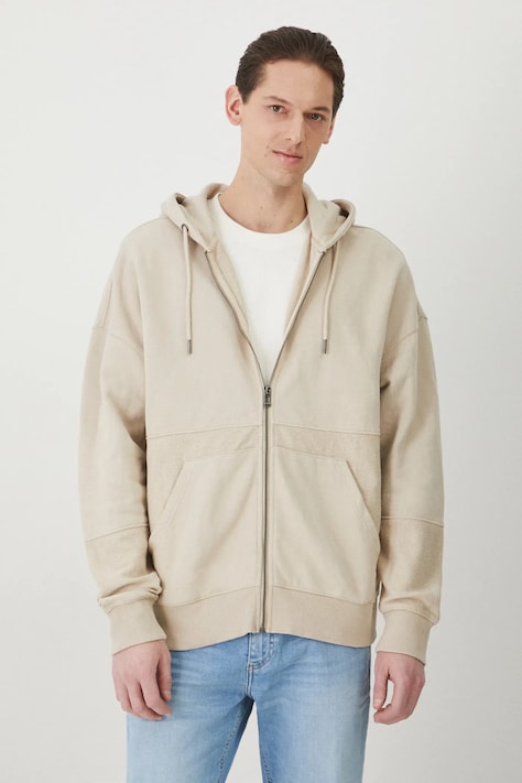 Бавовняна кофта Medicine чоловіча колір бежевий з капюшоном однотонна