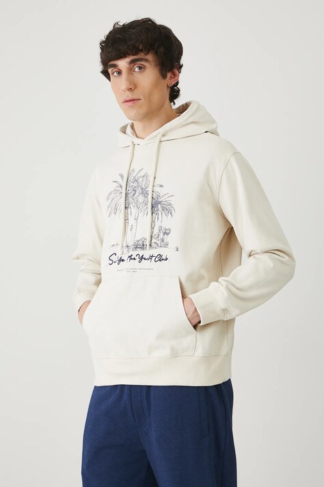 Bluza bawełniana męska z nadrukiem i aplikacją kolor beżowy