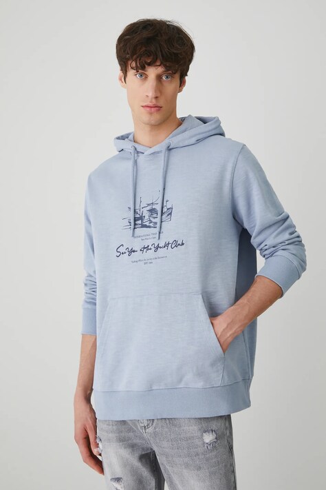 Bluza bawełniana męska z nadrukiem i aplikacją kolor niebieski