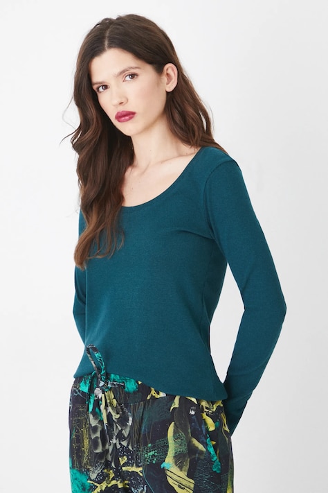 Longsleeve damski prążkowany z modalem kolor zielony