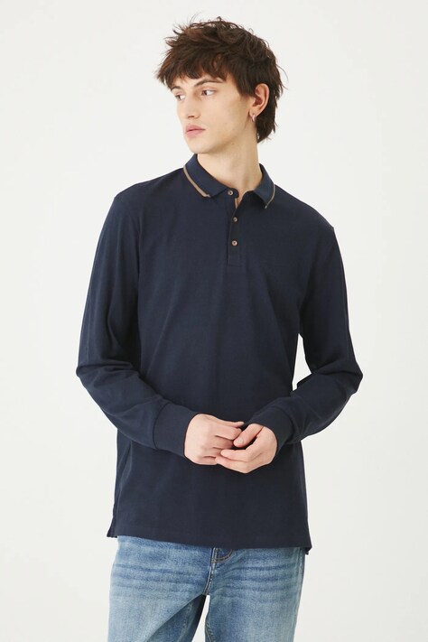 Longsleeve bawełniany męski z dzianiny strukturalnej z elastanem kolor granatowy