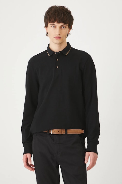 Longsleeve bawełniany męski z dzianiny strukturalnej z elastanem kolor czarny