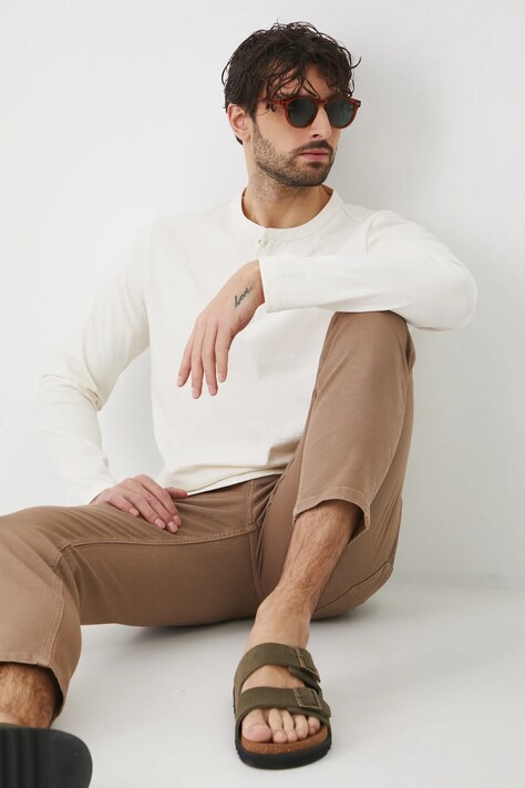 Medicine longsleeve din bumbac barbati, culoarea bej, neted