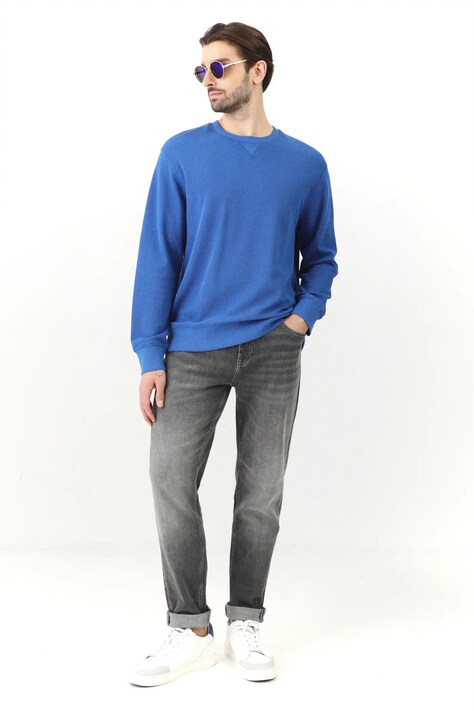 Longsleeve bawełniany męski z fakturą kolor niebieski