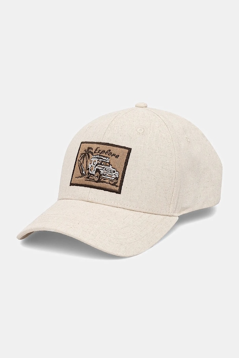 Шапка с козирка с лен Medicine в бежово с апликация