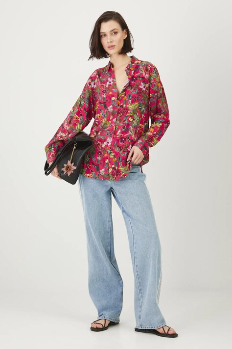 Koszula damska oversize wzorzysta kolor różowy