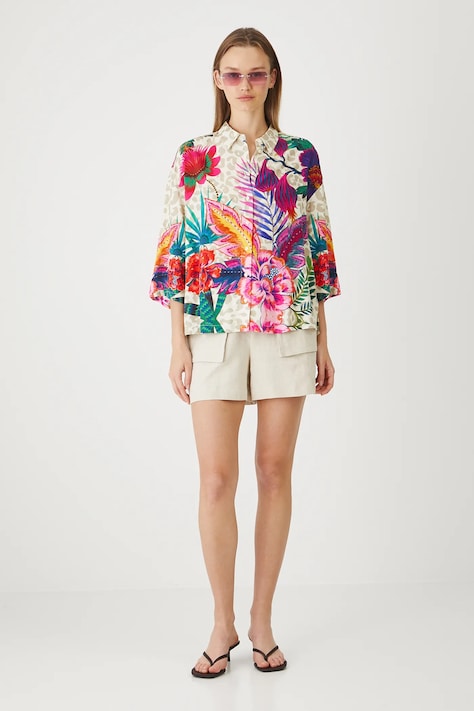 Koszula damska oversize z wiskozy kolor multicolor