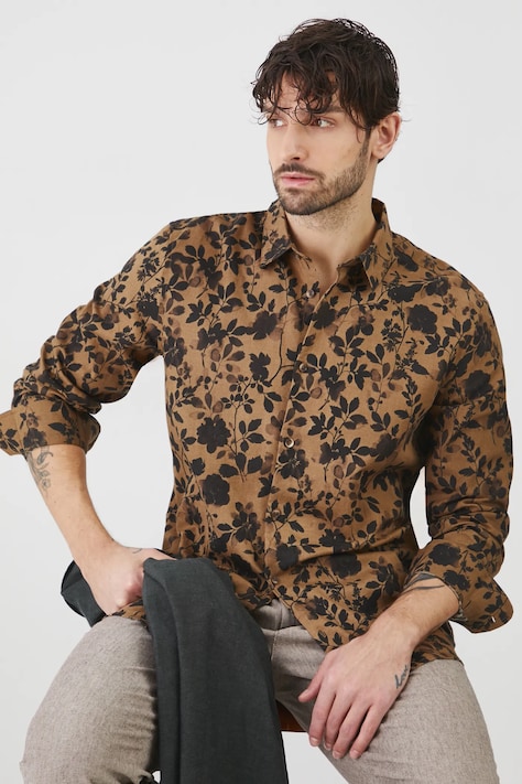 Medicine camicia di lino uomo colore marrone