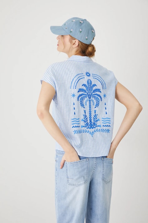 Medicine camicia di lino donna colore blu