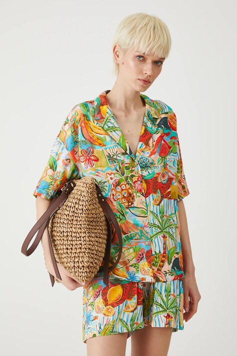 Koszula damska oversize z wiskozy kolor multicolor