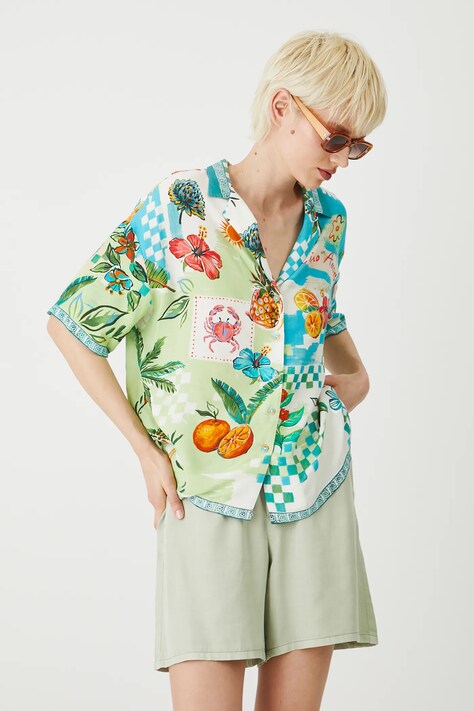 Koszula damska oversize z wiskozy kolor multicolor