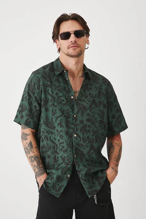 Medicine lenvászon ing galléros, zöld, regular