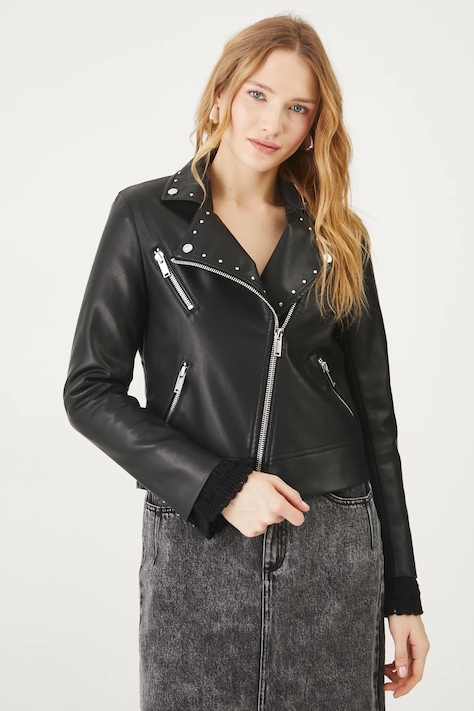 Motorkářská bunda z ekokůže černá barva