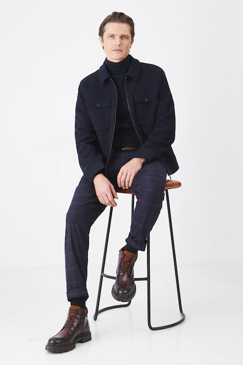 Kurtka z domieszką wełny męska gładka kolor granatowy