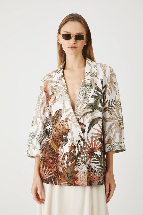 Kimono z domieszką lnu damskie gładkie kolor multicolor