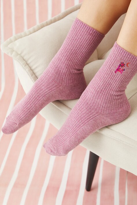 Skarpetki bawełniane damskie z ozdobnym haftem z motywem roślinnym i zwierzęcym (2-pack) kolor multicolor