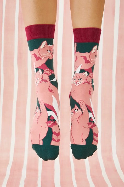 Skarpetki bawełniane damskie w koty (2-pack) kolor multicolor