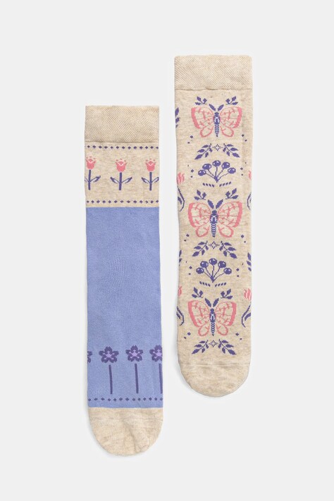 Skarpetki bawełniane damskie z motywem roślinnym i zwierzęcym (2-pack) kolor multicolor
