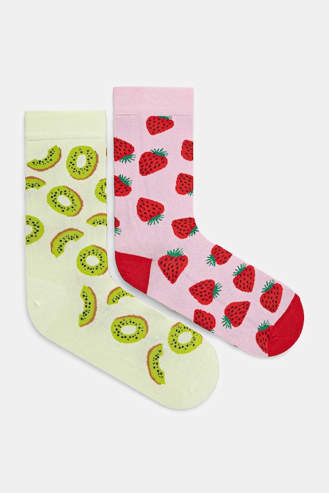Skarpetki bawełniane damskie w owoce (2-pack) kolor multicolor