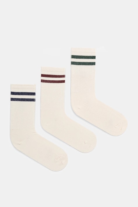 Skarpetki bawełniane damskie z paskami (3-pack) kolor beżowy