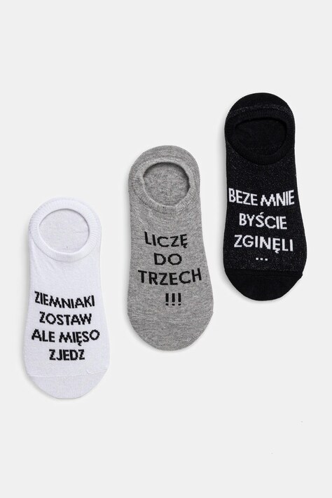 Skarpetki bawełniane damskie z napisami (3-pack) kolor multicolor