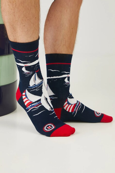 Skarpetki (2-pack) bawełniane męskie z motywem morskim kolor multicolor