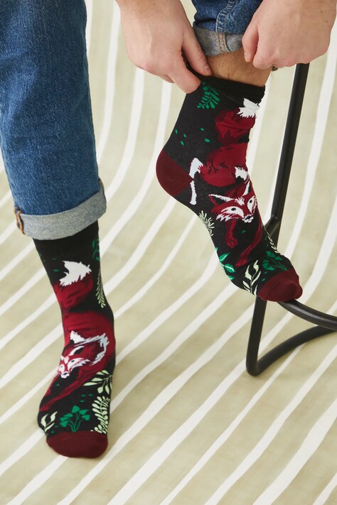 Skarpetki (2-pack) bawełniane męskie z motywem roślinnym i zwierzęcym kolor multicolor