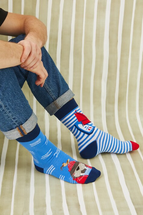 Skarpetki (2-pack) bawełniane męskie z motywem morskim kolor multicolor
