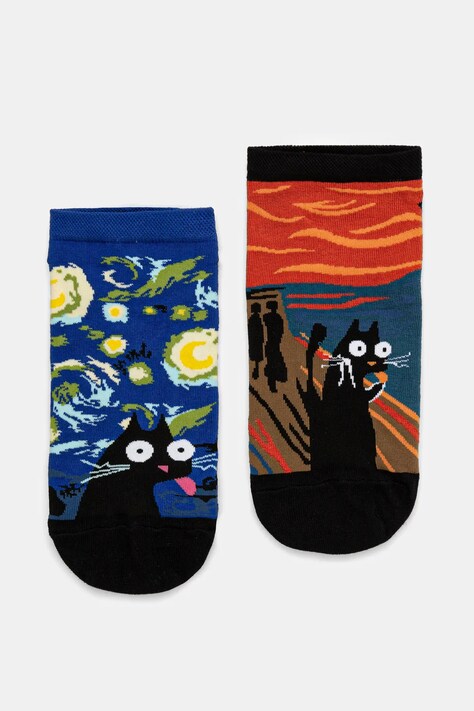 Skarpetki bawełniane męskie z kolekcji Dzień Kota (2-pack) kolor multicolor