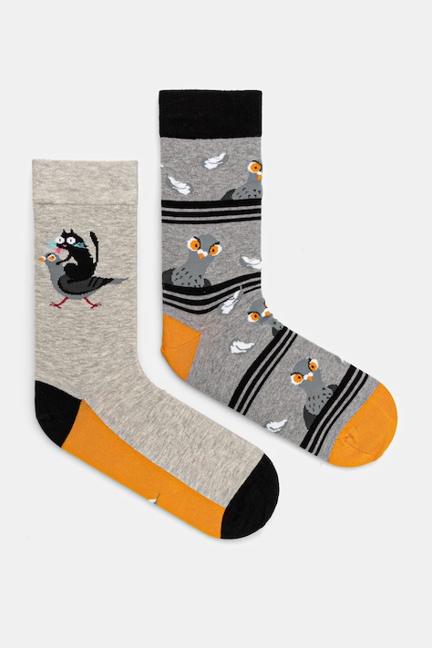 Skarpetki bawełniane męskie w koty i gołębie (2-pack) kolor multicolor