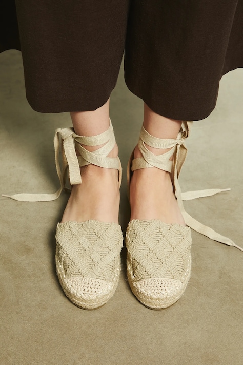 Espadryle damskie z wiązaniem kolor beżowy