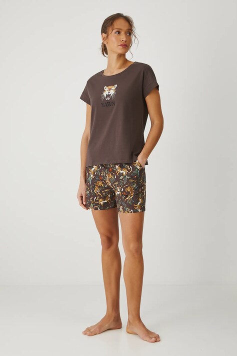 Medicine piżama bawełniana damska kolor brązowy bawełniana