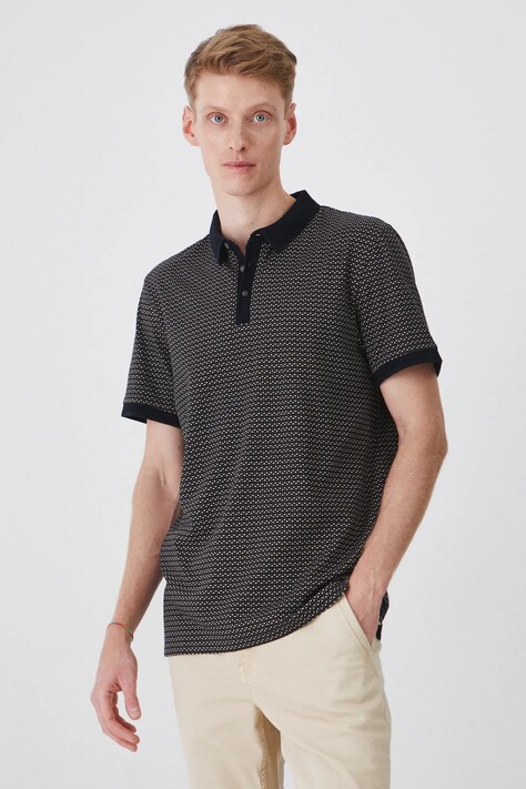 Polo bawełniane męskie z elastanem z drobnym wzorem kolor czarny