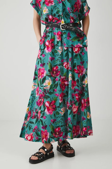 Spódnica damska maxi z wiskozy kolor turkusowy