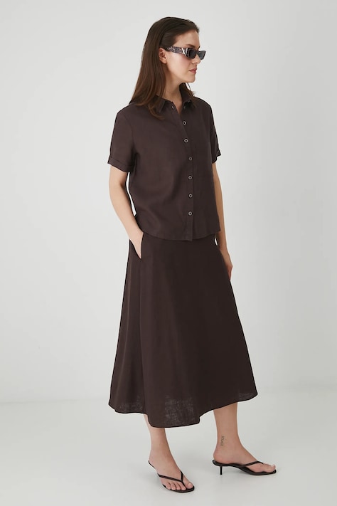 Medicine fusta din in culoarea maro, midi, evazati