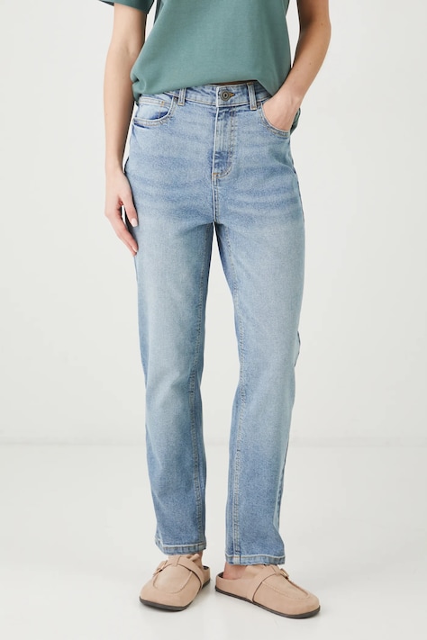 Jeansy damskie mom fit z efektem sprania kolor niebieski