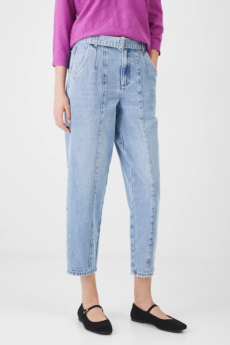 Jeansy bawełniane damskie carrot z paskiem kolor niebieski