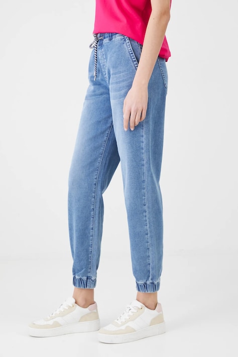 Jeansy damskie jogger z efektem sprania kolor granatowy