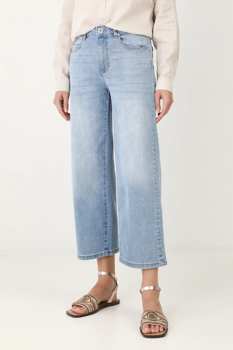 Jeansy damskie wide leg z efektem sprania kolor niebieski